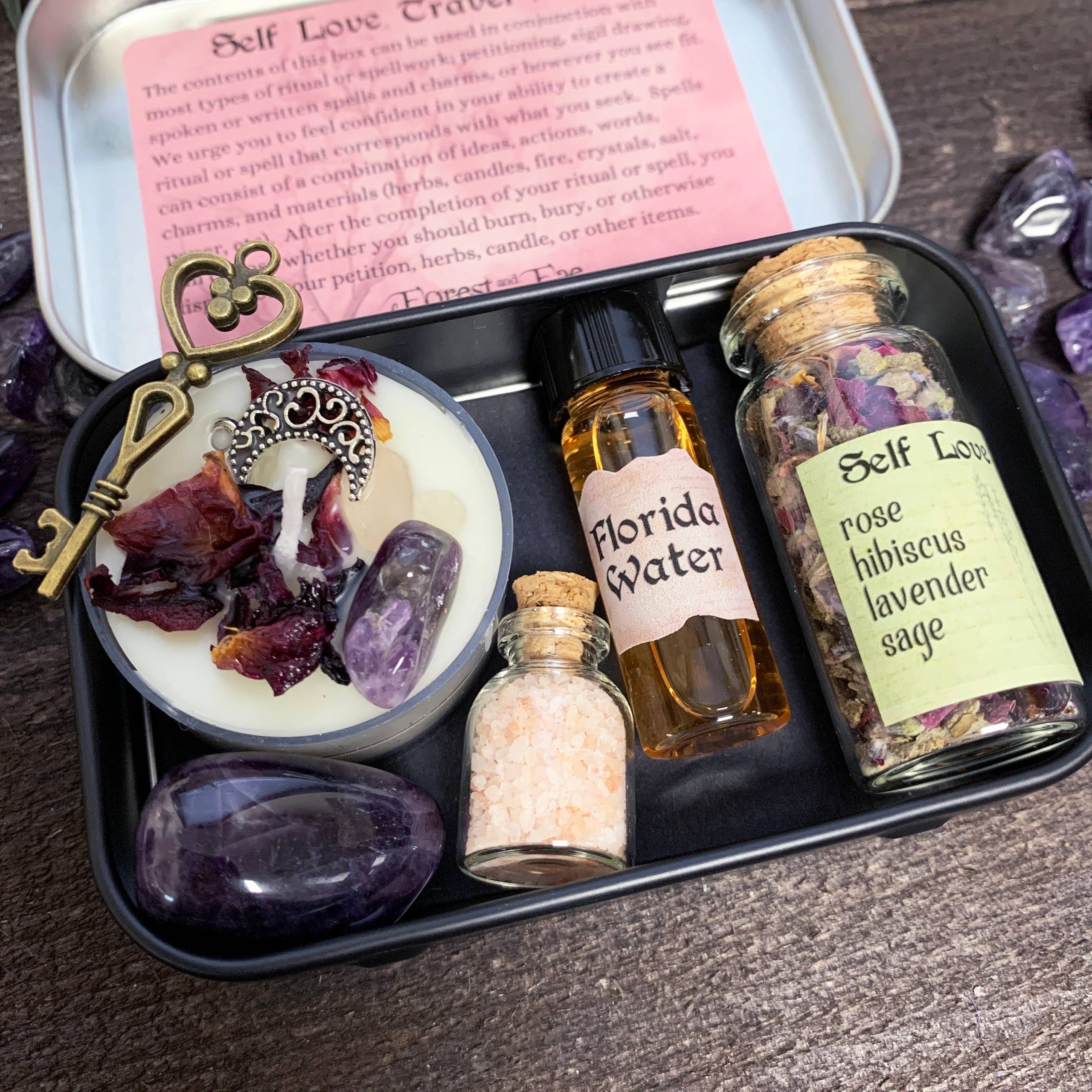 Self Love Travel Altar, Ritual Kit, Witch Kit, Witchcraft Mini Altar, Travel Spell Kit, Spell Candle, Herb Witch, Crystal Candle